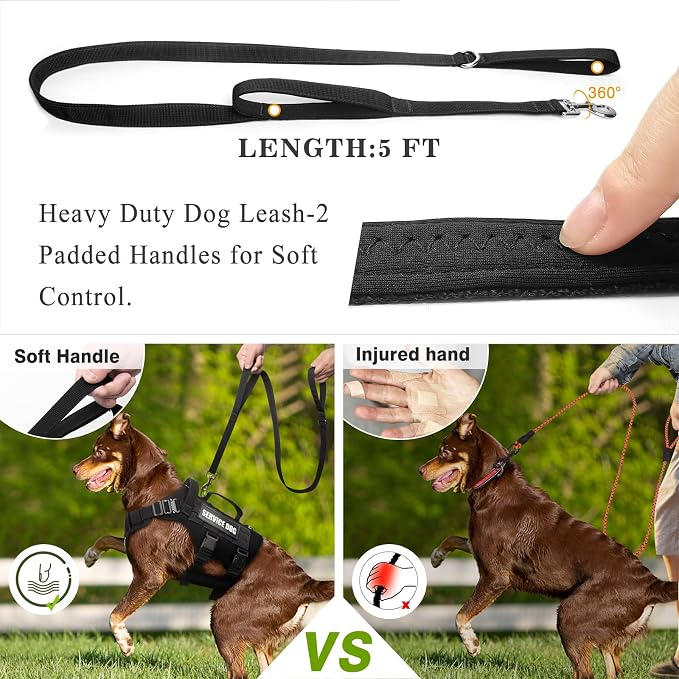 Tactical Dog Harness with Dog Leash, Service Working MOLLE Vest with 10 Pet Patches for Large Dog, No Pull Military Harness and Backpack for Training Hunting Walking