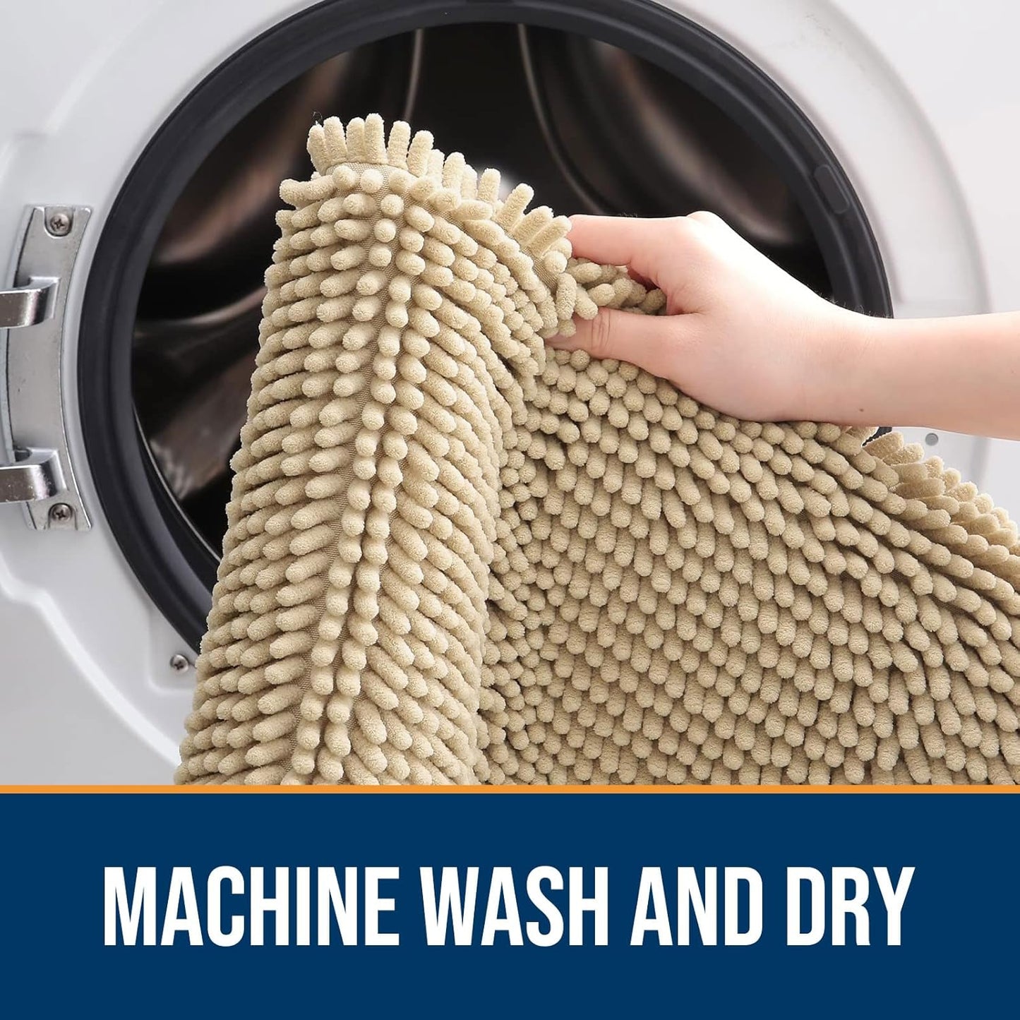 OLANLY Dog Door Mat for Muddy Paws 48x30, Absorbs Moisture and Dirt, Absorbent Non-Slip Washable Doormat, Quick Dry Chenille Mud Mat for Dogs, Entry Indoor Entryway Carpet for Inside Floor, Beige