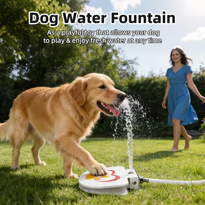 Dog Water Fountain Outdoor,No Electricity Step-On Activated Pet Sprinkler,Paw-Controlled Drinking Dispenser for Large & Small Dogs,Automatic Waterer for Yard, Garden, Lawn