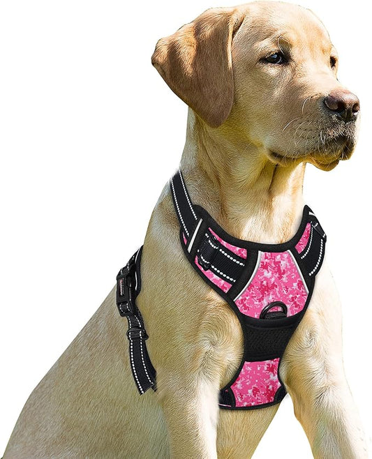 BARKBAY Dog Harness No Pull for Small Sized Dog Front Back Clips,Dog Vest | Soft Padded No Choke With Handle,Easy On&Off,Adjustable Reflective For Walking Training Running(Pink Camo,S)