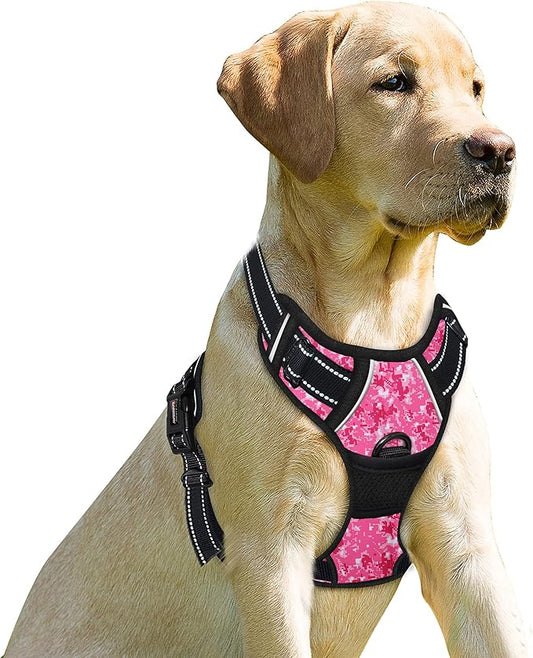 BARKBAY Dog Harness No Pull for Medium Sized Dog Front Back Clips,Dog Vest | Soft Padded No Choke With Handle,Easy On&Off,Adjustable Reflective For Walking Training Running(Pink Camo,M)