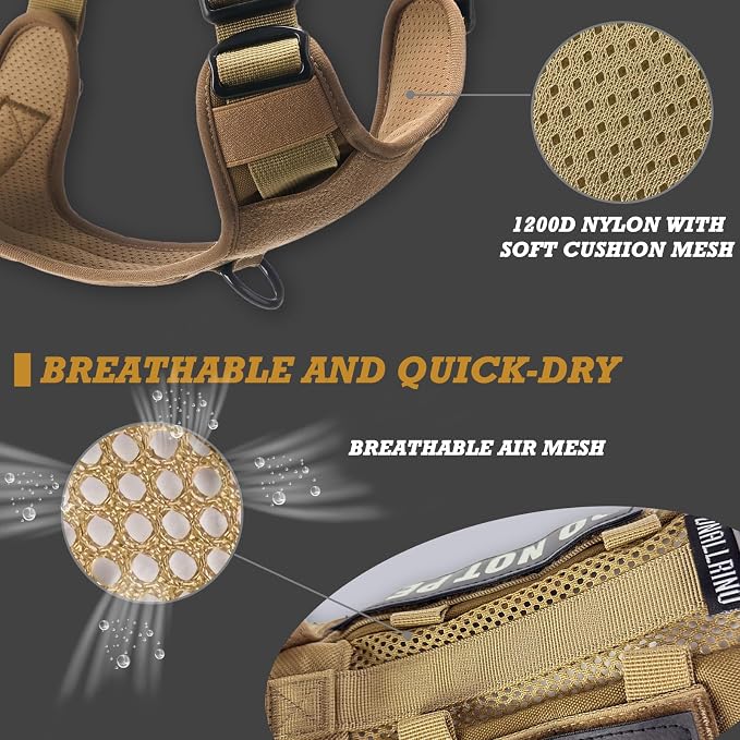 Tactical Dog Harness for Large and XL Breeds, Air Dog Vest No Pull with Reflective Do Not Pet Patches, Breathable Dog Molle Vests for Training Walking Hunting Brown