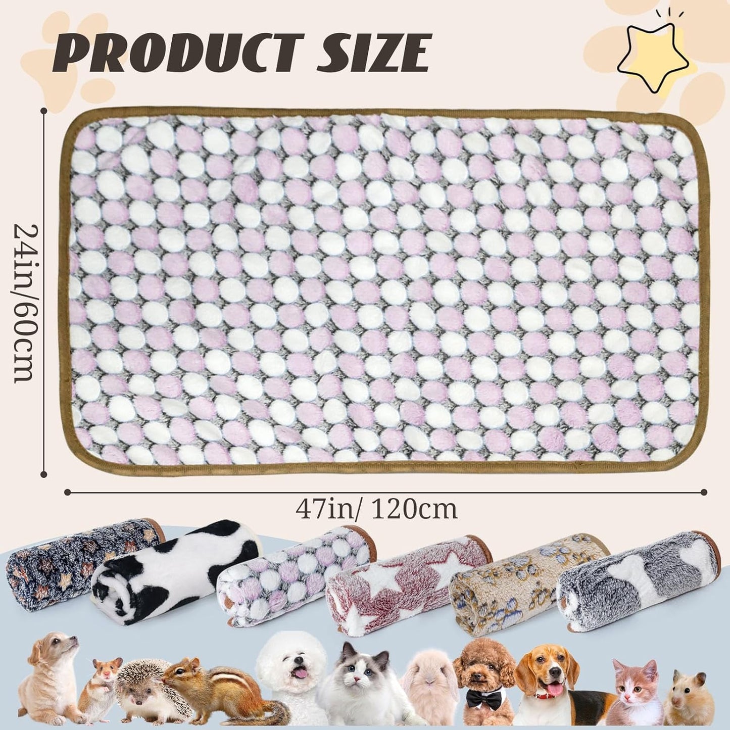 6 Pcs Washable Guinea Pig Blankets Absorbent Small Animal Fleece Bedding Cage Liners Reusable Pet Pee Pad Sleep Mat Pad Cover for Hamster Ferret Rabbit Chinchilla Hedgehog (Black, 24" x 47")