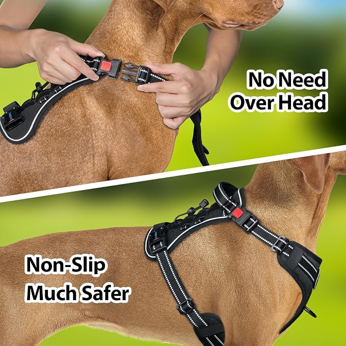 No Pull Tactical Dog Harness,Service Dog Vest Molle & Loop Panels | Black L, Metal Front & Back D-ring, Reflective, Easy Control with Padded Handle for Small Medium Large Dogs