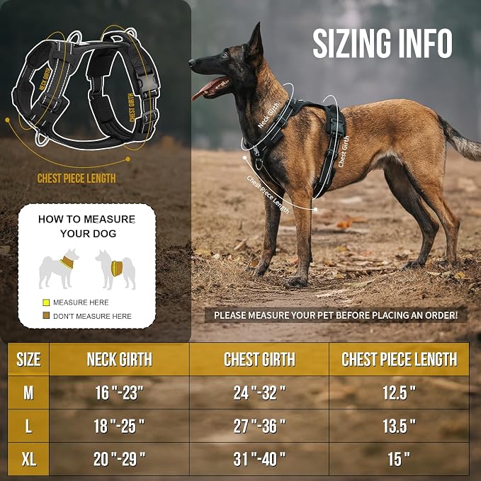 OneTigris Soft Padding No Pull Dog Vest Harness for Medium and Large Dogs | High-tensile Nylon, Adjustable, Reflective, 1 Handle, 3 D-rings, Lightweight, Tough, Easy on/off Tactical Dog Harness