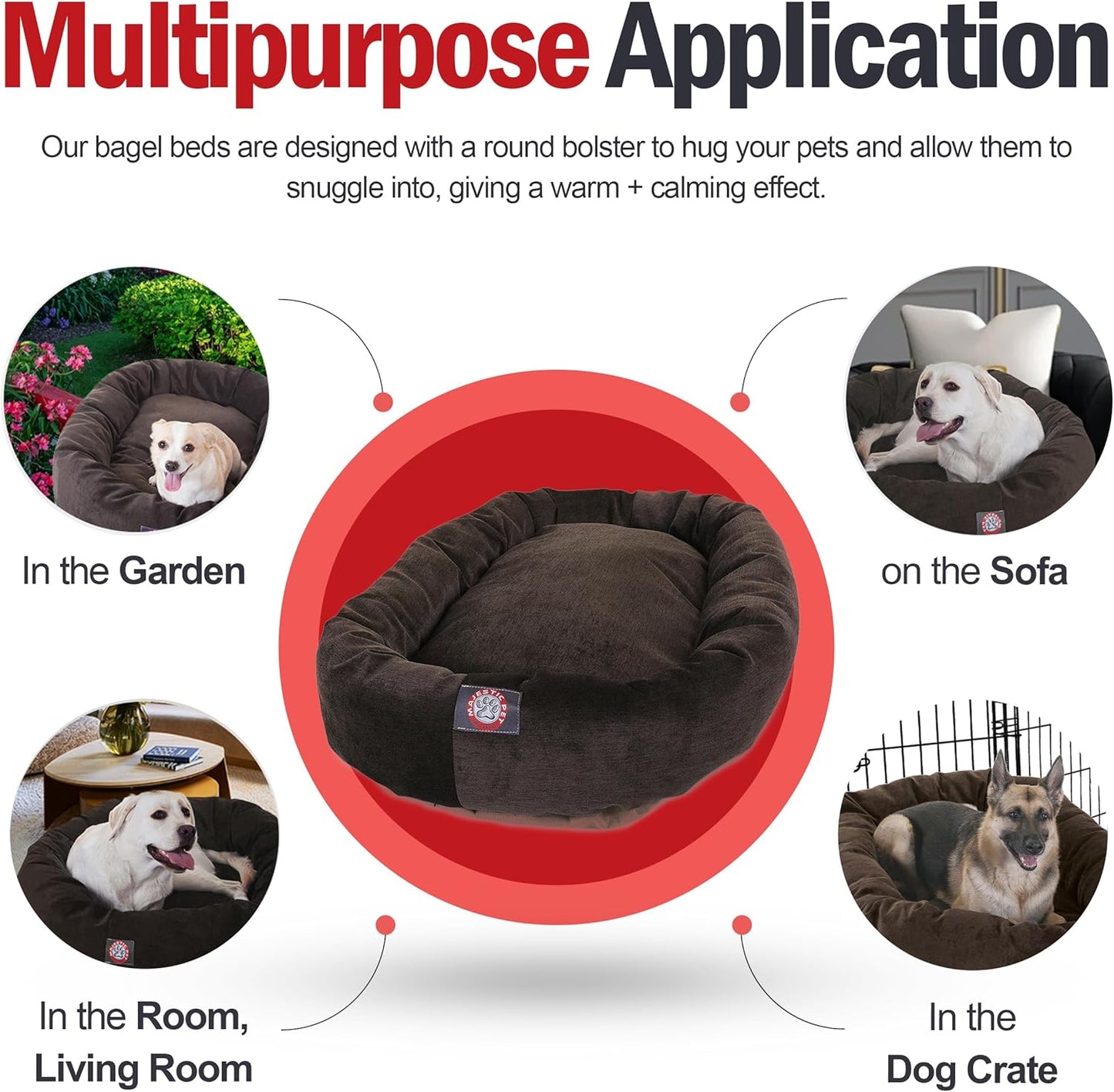 Majestic Pet 52 Inch Micro Velvet Calming Dog Bed Washable 52x35x11 (inch) – Cozy Soft Round Donut Dog Bed with Spine for Head Support -Pet Bed X- Large - Storm (2025)