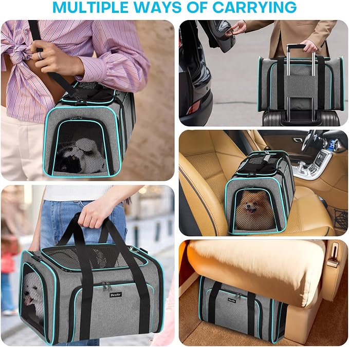 Pet Carrier, Large Soft Sided Expandable Travel Carrier with Steel Frame, Anti-Scratch Mesh, Removable Fleece Pad and Pockets for Cats, Dogs and Small Animals up to 15 lbs (Gray, 5 Sides Expandable)