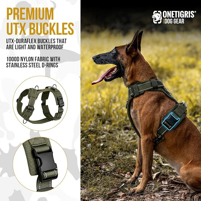OneTigris Soft Padding No Pull Dog Vest Harness for Medium and Large Dogs | High-tensile Nylon, Adjustable, Reflective, 1 Handle, 3 D-rings, Lightweight, Tough, Easy on/off Tactical Dog Harness