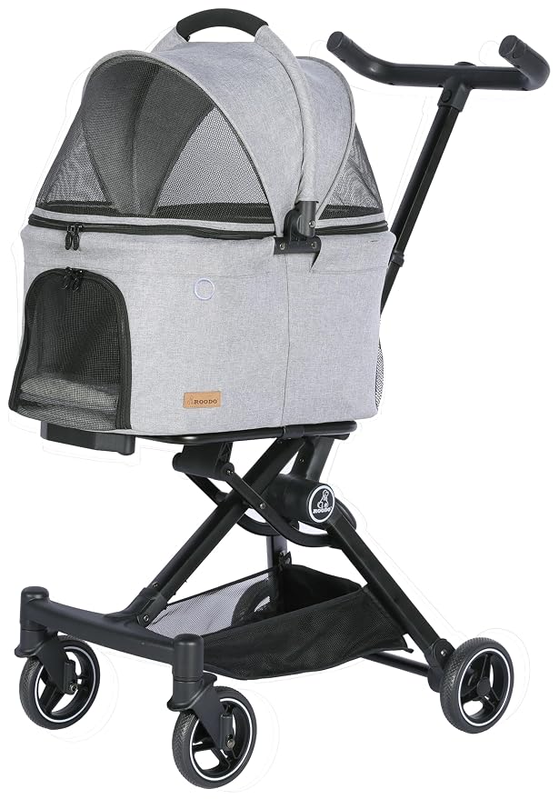 ROODO 2026 Upgraded Version 3 in 1 Dog Cat Stroller with Detachable Carrier Lightweight Folding Portable All Terrain Pet Travel System Puppy Kitty Doggie Bunny Stroller for 30lbs(Light Grey)