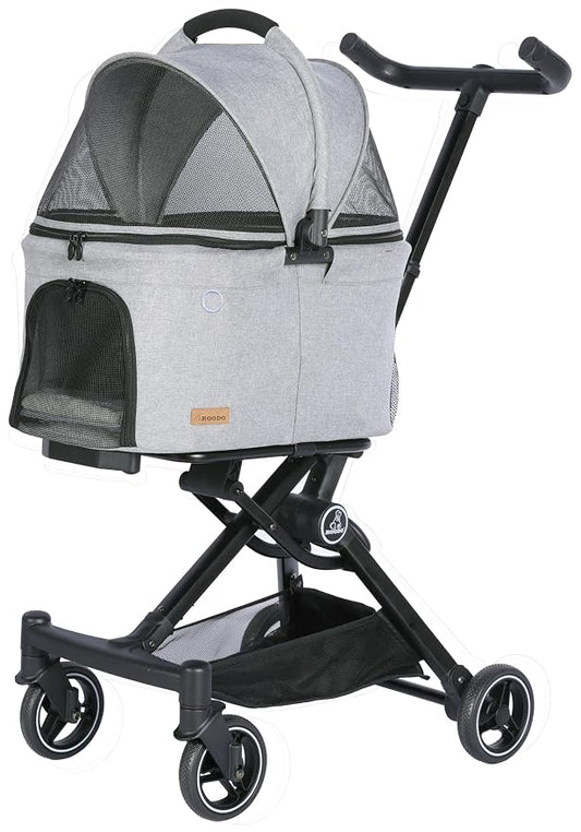 ROODO 2026 Upgraded Version 3 in 1 Dog Cat Stroller with Detachable Carrier Lightweight Folding Portable All Terrain Pet Travel System Puppy Kitty Doggie Bunny Stroller for 30lbs(Light Grey)