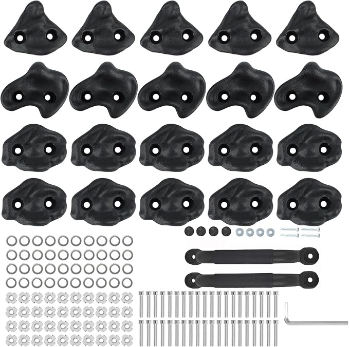 20 Unique Rock Wall Climbing Holds Extra Large,DIY Climbing Wall for Indoor Outdoor Playground Wood Rock Wall with M8 Screws(Black