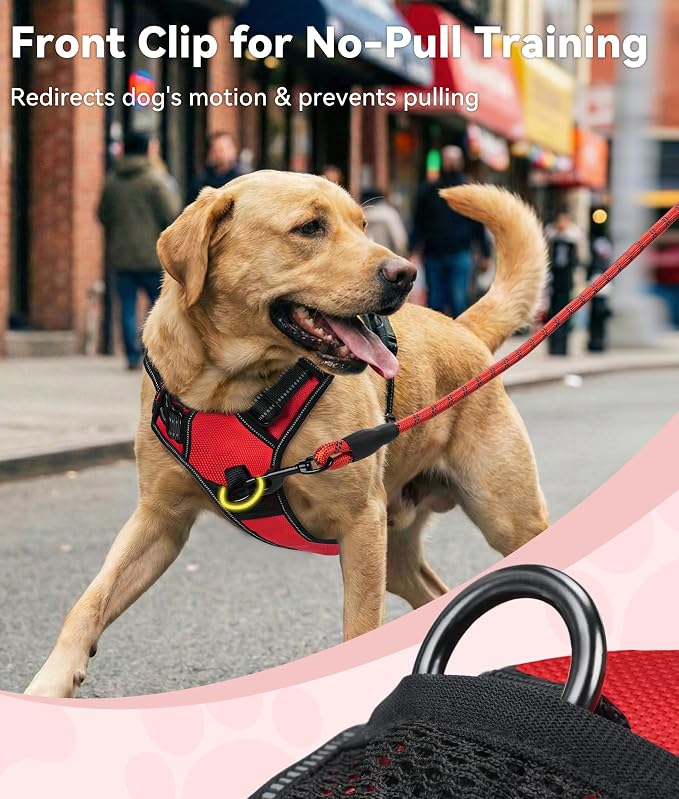 Joytale No Pull Dog Harness for Extra Large Dogs, Front Clip, Red | Grab Handle for Instant Control, Padded & Adjustable Vest, Sturdy Metal D-Rings, for Safe Training & Daily Walking