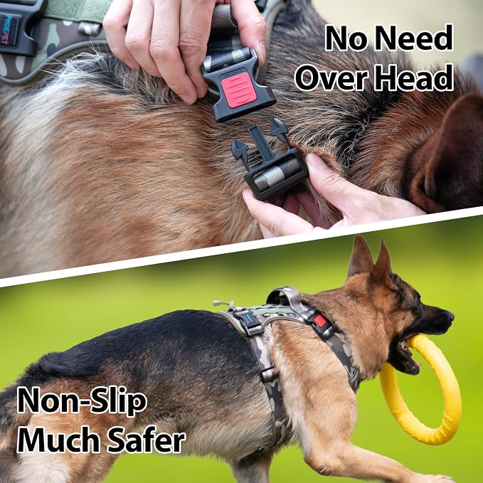 No Pull Tactical Dog Harness,Service Dog Vest Molle & Loop Panels | Army Green M, Metal Front & Back D-ring, Reflective, Easy Control with Padded Handle for Small Medium Large Dogs