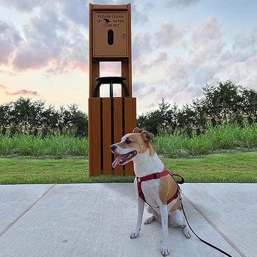 Pet Waste Station for Dog Parks, Trails & Public Spaces | Made of Highly Durable Recycled Wood | Built in Trash Can and Bag Dispenser | Weather Resistant & Built to Last - Weathered