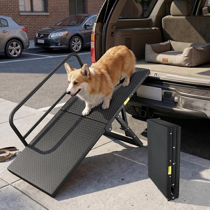 Dog Ramp for Bed,Couch,Car, 5-Level Adjustable Foldable Pet Ramp | With Non-Slip Rubber Surface & Safety Side Rail, Adjustable Height 13"-18.3", For Small & Medium Dogs, Supports Up to 200 lbs
