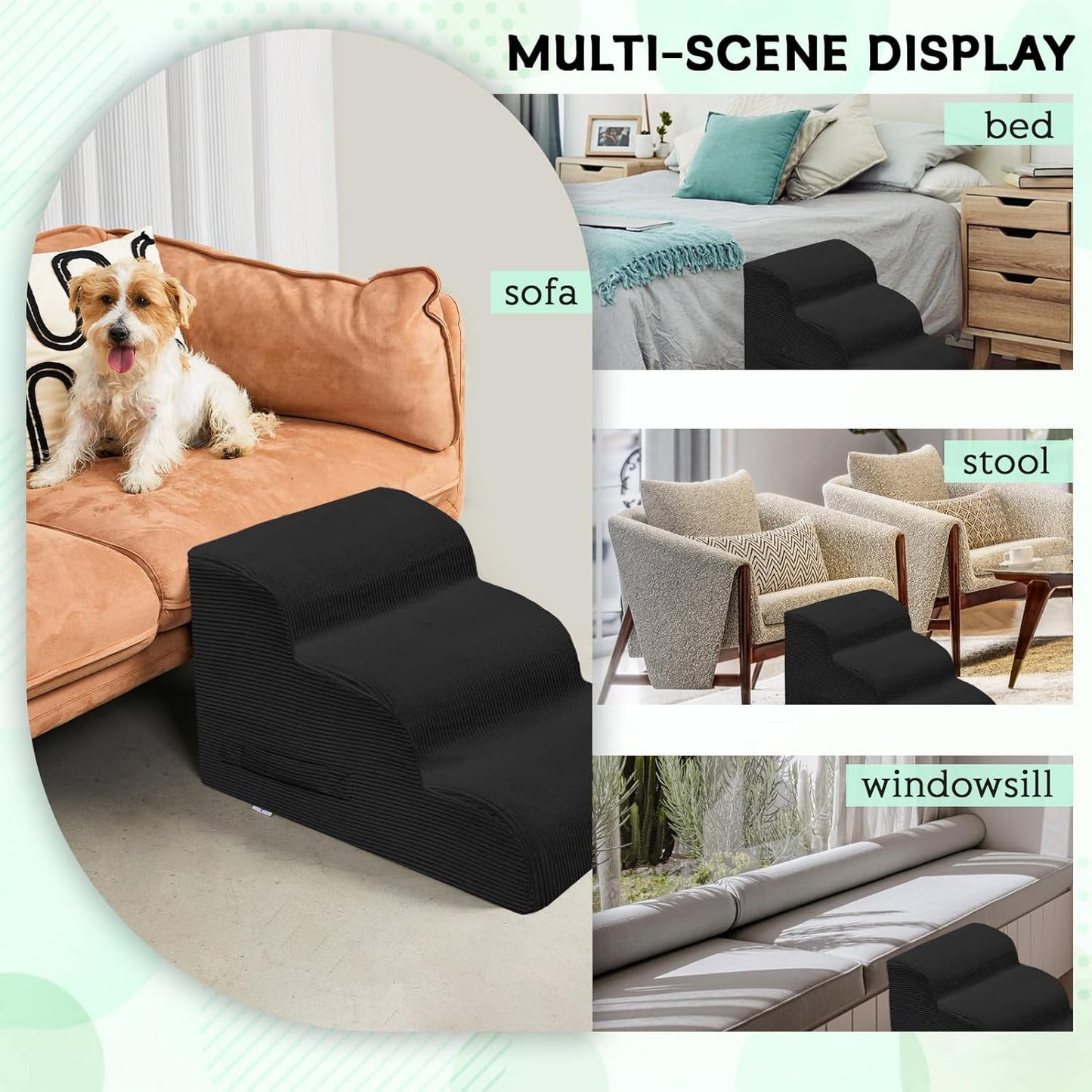 Dog Steps for Small Dogs, 4-Step Pet Ramp Stairs for High Beds and Sofa, Non-Slip Pet Stairs for Small Dogs and Cats, Removable and Easy to Clean Cover, Black