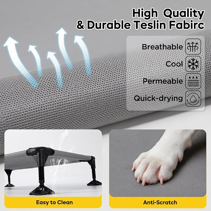 iweepet 4 in 1Elevated Dog Cot with Removable Canopy & Bolster Pillows for Extra Large Dog,Cooling Raised Outdoor Dog Bed with Breathable Teslin Mesh,Carry Bag for Camping,Patio, Backyard, 52''
