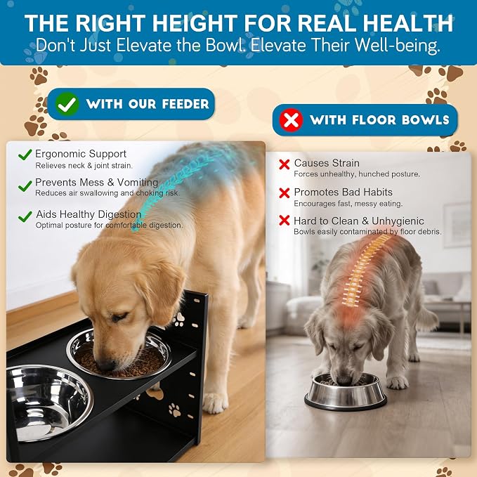 FORUP All-Metal Elevated Dog Bowls, Heavy Duty Cold-Rolled Steel Frame, 6-Height Adjustable Raised Feeder Stand with 2 Stainless Steel Bowls, Anti-Slip Rubber Feet for All Breeds (2.5"-12.2")