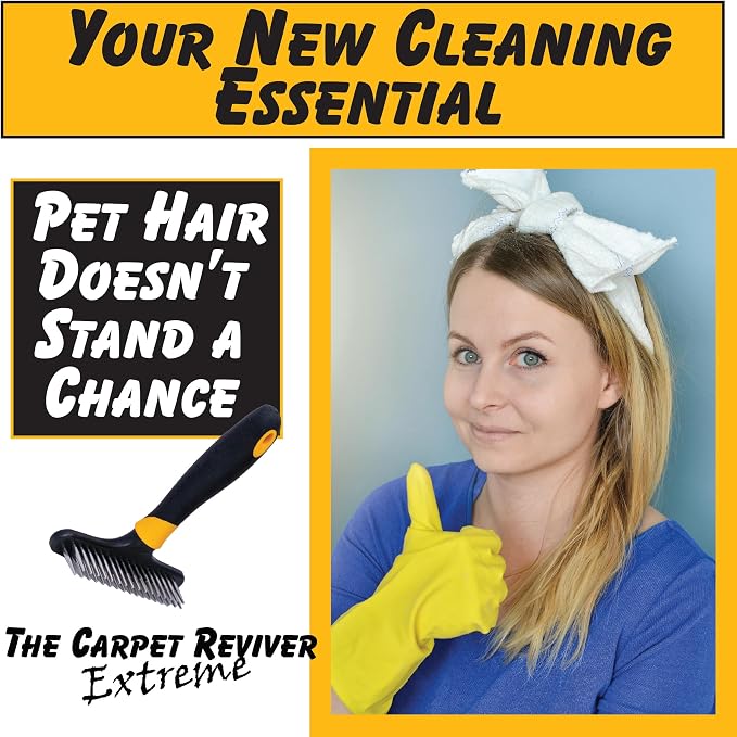 Carpet Reviver Extreme – Dual-Action Brush with Metal Tines – Lifts Carpet Pile & Removes Pet Hair – Restore Rugs, Refresh High-Traffic Areas, Eliminate Embedded Fur – Essential Carpet Grooming Tool