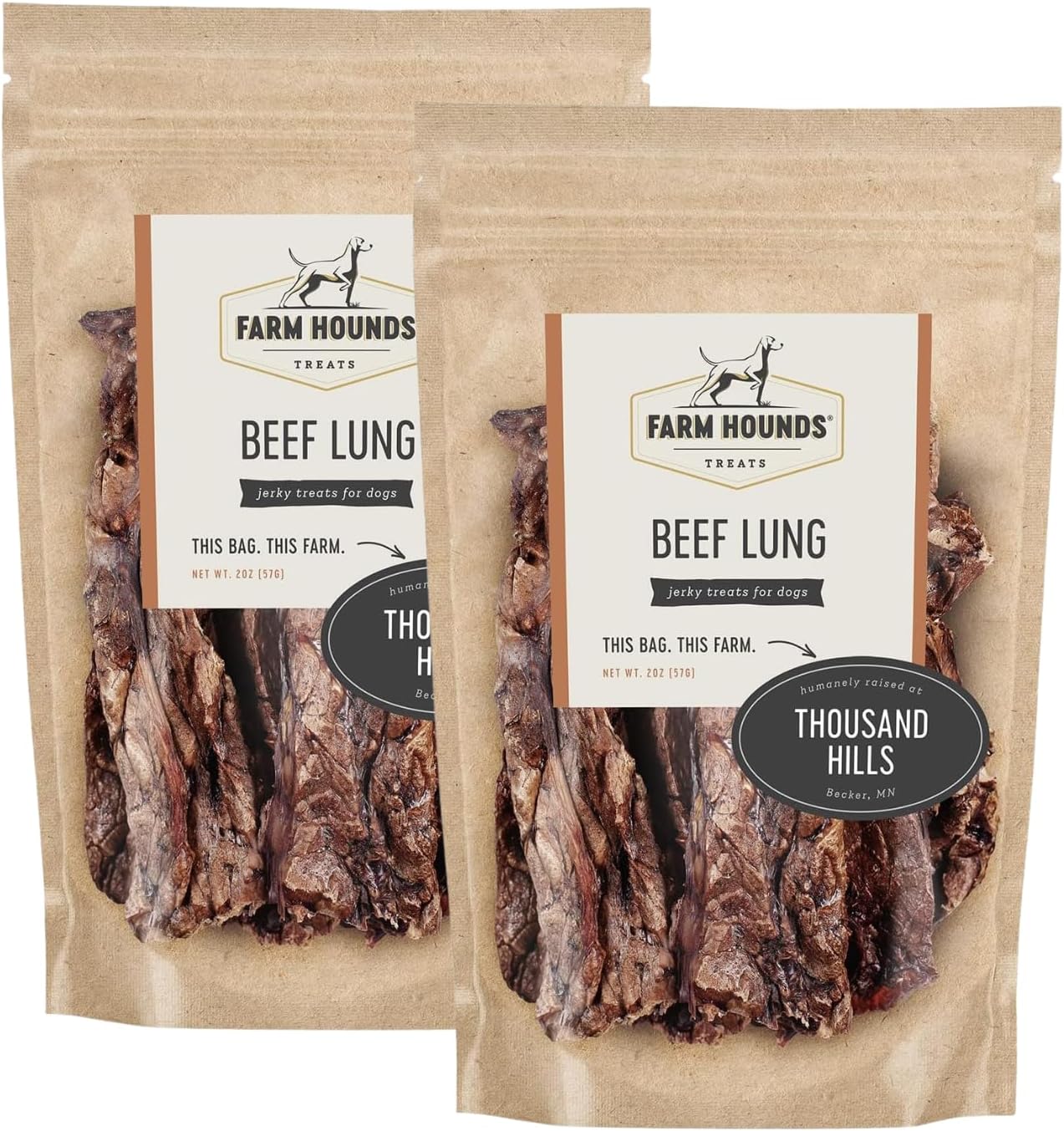 Farm Hounds - Beef Lung - Premium Natural Beef Lung Jerky for Dogs - Made from 100% Humanely Raised Cattle - Organ Treat - Great for Training & Treats - No Added Fillers - Made in USA - 2 oz - 2 Pack