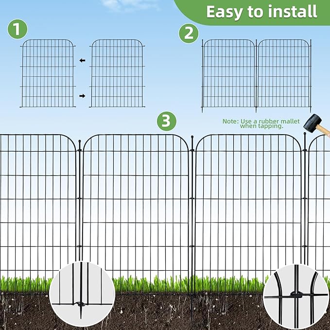 Blingluck Decorative Garden Fence, 5 Panels 40 in(H) X 11.8 ft(L) Rustproof Metal Wire No Dig Dog Fence Outdoor for Yard, Temporary Tall Garden Fence Animal Barrier Decor for Yard & Patio