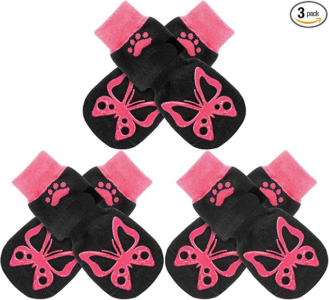 EXPAWLORER Double Side Anti-Slip Dog Socks - 3 Pairs Paw Protectors with Grips, Dog Shoes with Strong Traction Control, for Outdoor Hot/Cold Pavement, Indoor Hardwood Floors, Prevent Licking