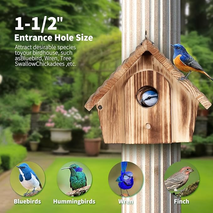 CLACKIBUKVYZ Bird Houses for Outside,Hanging Outdoor BirdHouses,Wood Bird Nesting Box House for Bluebird Humming Finch Wren Cardinals Garden