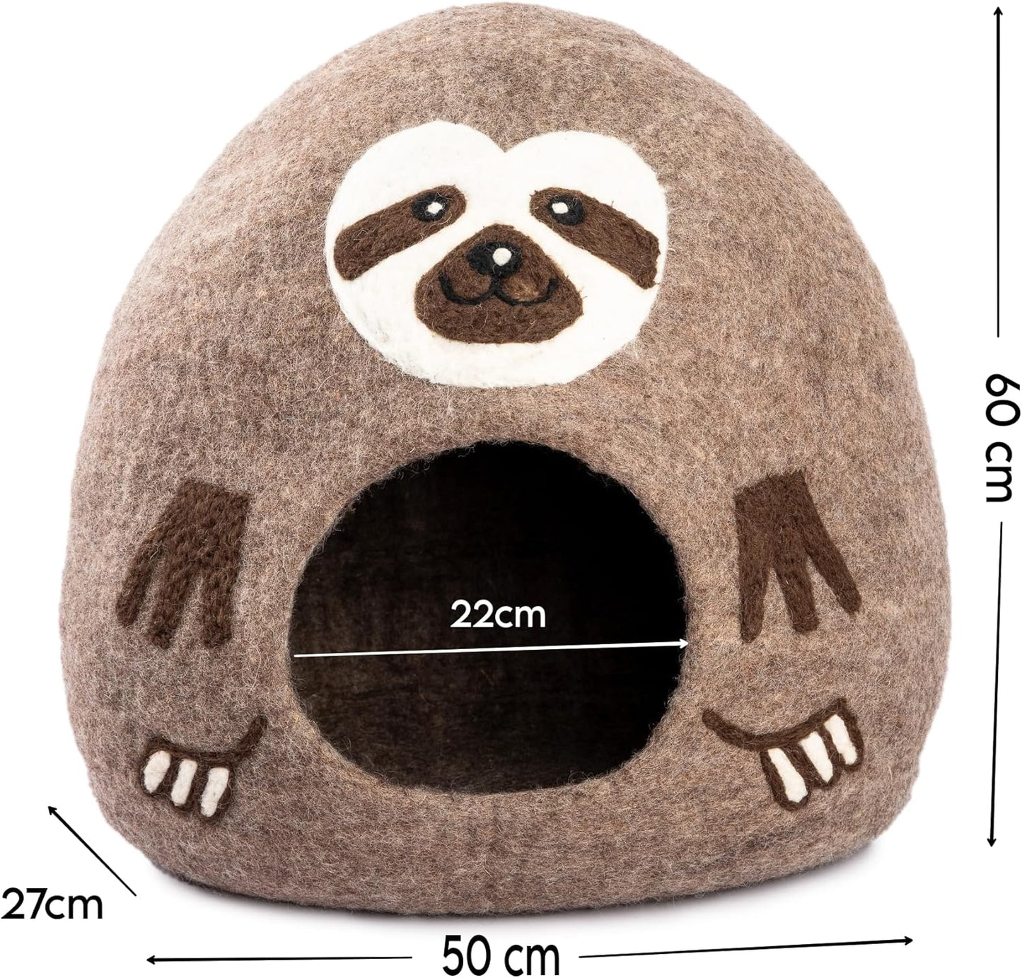 Luxurious Eco-Friendly Merino Wool Cat Cave Bed Sloth - Foldable Hideaway Pod for Indoor Cats - Premium Felt Kitten Beds - Covered Cat House for Ultimate Cozy Comfort by Woolygon