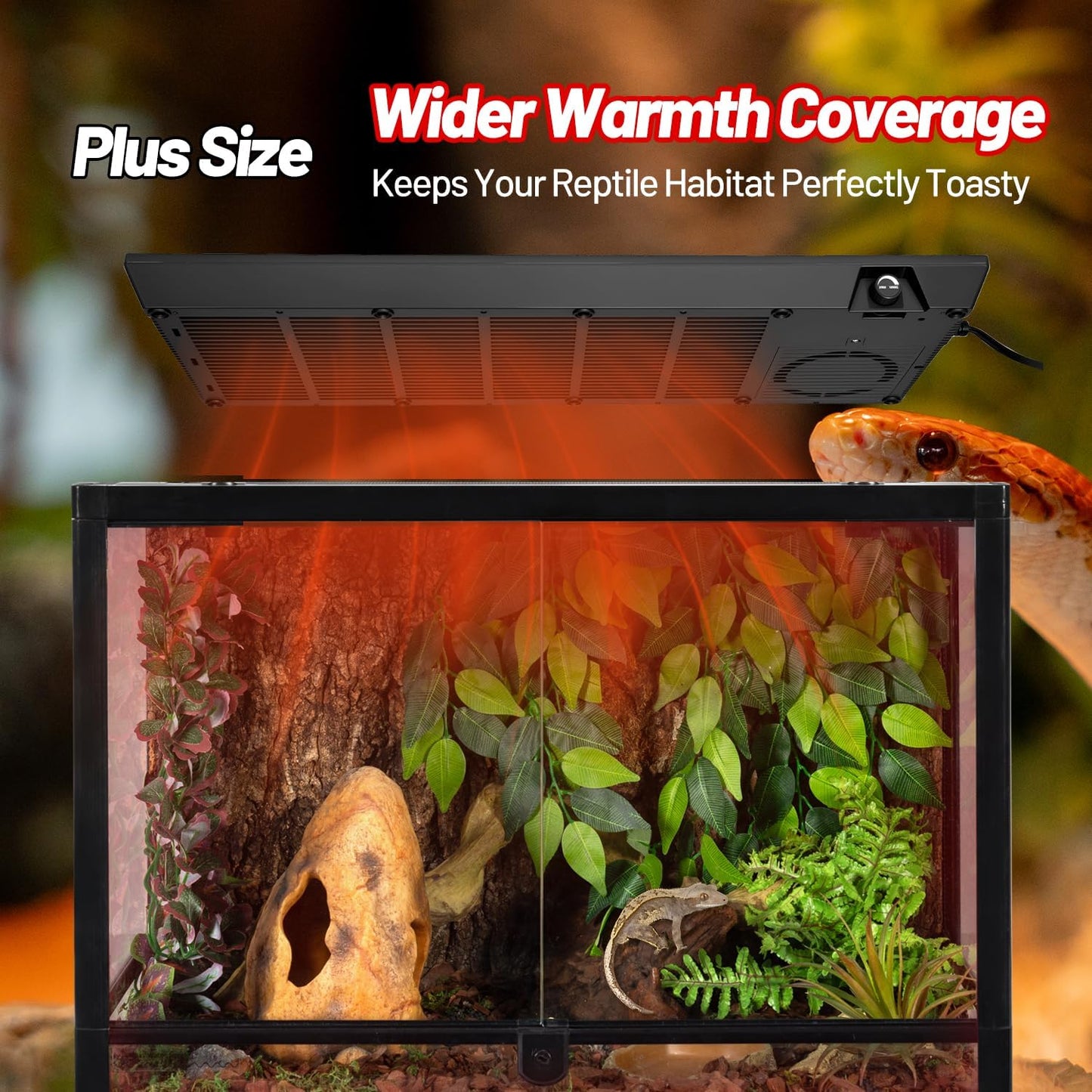 REPTI ZOO Reptile Heat Panel Adjustable Temperature Reptile Heating Plate, Mountable Under Lid, for Hermit Crabs/Leopard Geckos/Turtles/Snakes/Lizards