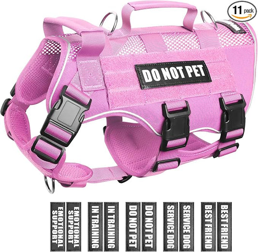 Tactical Molle Vest Mesh Dog Harness with 10 Removale Pet Patches | Breathable Service Dog harness with Double Soft Padded Handle for Small Dog, Reflective Military Pet Vest for Walk Hiking