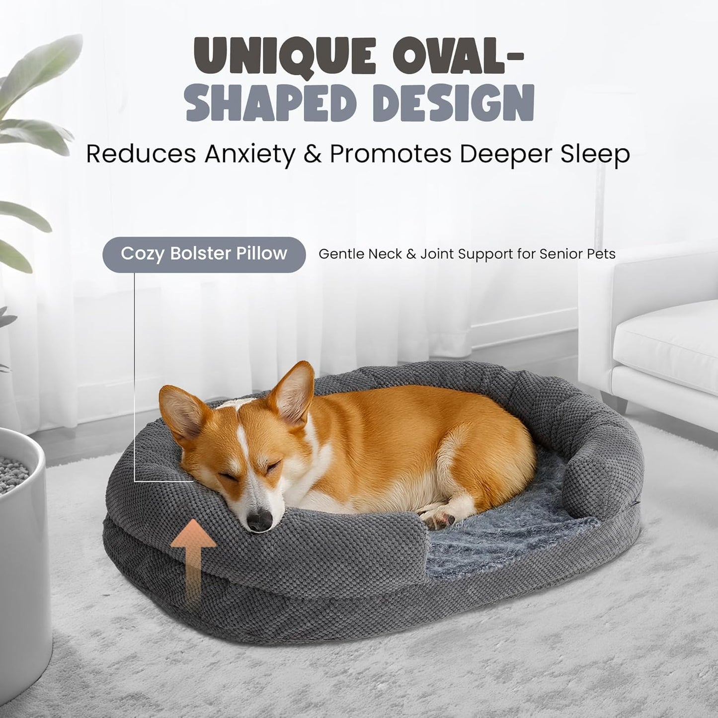 Donut Dog Bed for Small Dogs, 28" Orthopedic Pet Sofa with Egg Crate Foam, Washable Cover & Non-Slip Bottom, Cozy Cat Couch with Bolstered Sides, Grey (28")