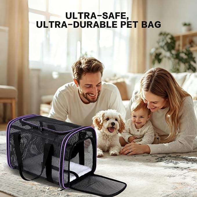 Cat Carrier, Soft-Sided Pet Carrier Bag, Breathable Mesh, Black (Purple, 20 * 13 * 13)