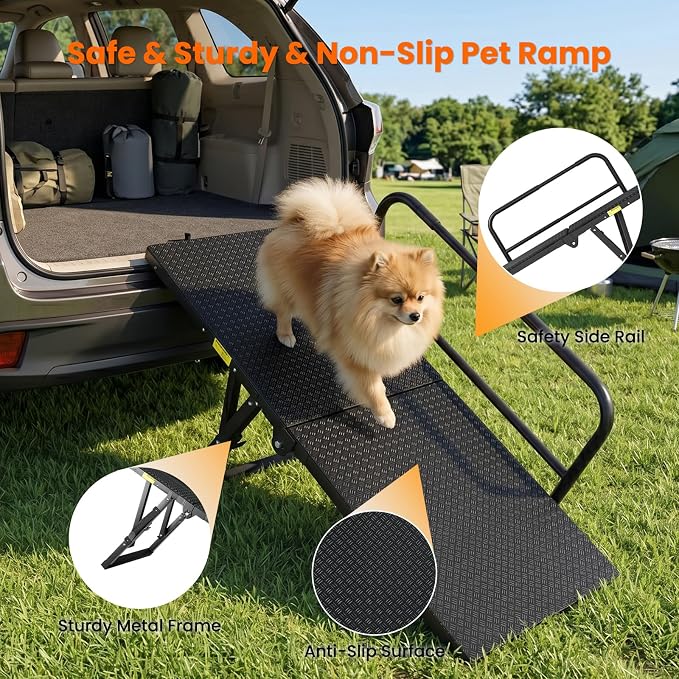 Dog Ramp for Bed,Couch,Car, 5-Level Adjustable Foldable Pet Ramp | With Non-Slip Rubber Surface & Safety Side Rail, Adjustable Height 13"-18.3", For Small & Medium Dogs, Supports Up to 200 lbs