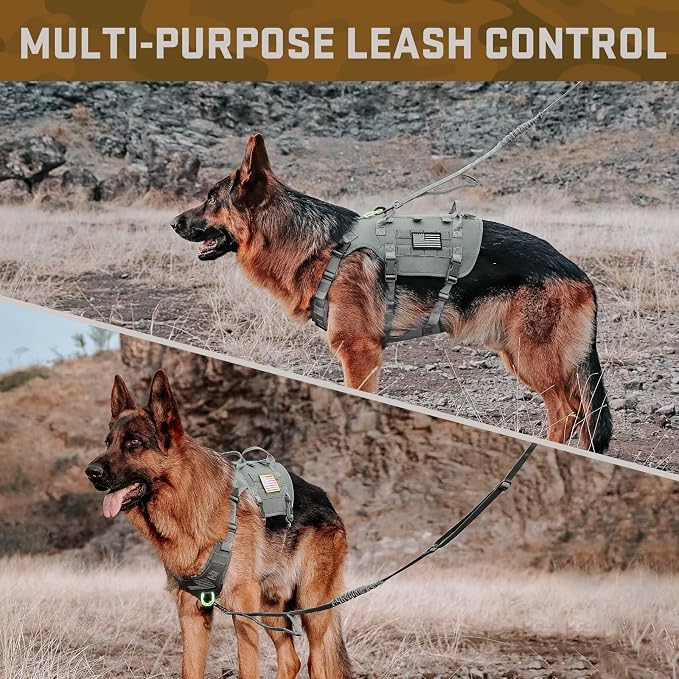 Forestpaw Tactical Dog Harness Pouches and Patches Set,M,Gray | Adjustable Fits 22-35" Chest,30-80 lbs,No Pull Military Style Service Dog Vest for Daily Walking Training,Medium Dogs
