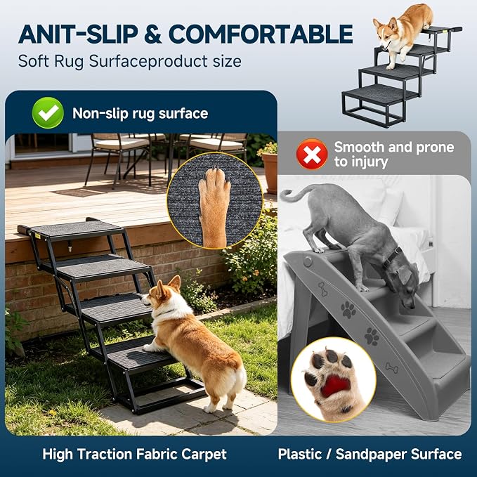 Dog Ramp for Car, Foldable Dog Steps for Car with Non-Slip Surface, Dogs Stairs for Cars, High Beds, Truck, Supports up to 250lbs, 4 Steps