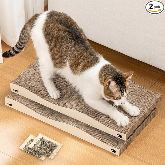 Cat Scratcher, Durable Scratch Pad, Corrugated Cardboard Scratching Board for Indoor Cats, Heavy Duty, Double-Sided Usability, Recyclable, with Catnip, 2 Pack
