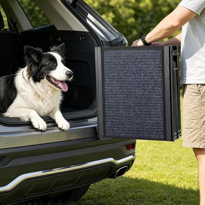 VEVOR Dog Ramp for Cars, 71" L x 17" W, Folding Pet Ramps for Medium & Large Dogs up to 250lbs, Pet Stair Ramp with Non-Slip Felt Rug Surface, Portable Outdoor Dog Car Ramps for SUV & Truck