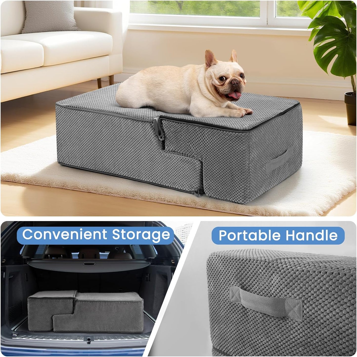 Dog Stairs for Bed 18.5" H, 4-Step Dog Steps for Small Dogs and Cats, Indoor Non-Slip Balanced Pet Stairs are Suitable for Puppy, Older Cat,Gery