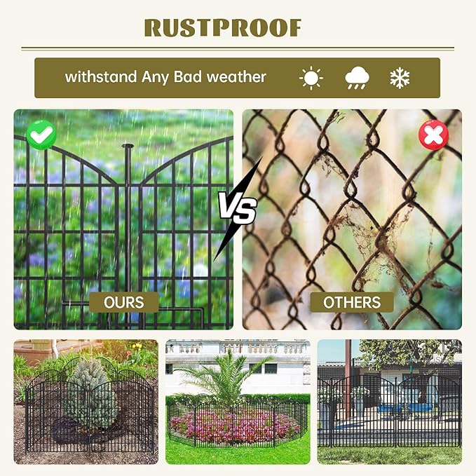 10 Panels No Dig Garden Fence with Gate, 32in x 24.2ft Decorative Dog Fence Outdoor for Yard, Tall Animal Barrier Fencing Rustproof Metal Garden Edging Border, Temporary Fencing for Outdoor, Patio