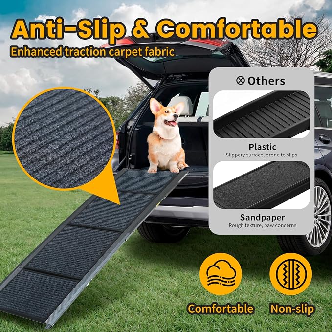 PawStep Portable Folding Dog Ramp for SUVs and Cars - Non-Slip Aluminum Pet Ramp for Senior Dogs - Joint-Friendly Mobility Support - Holds Up to 250 lbs (51014)