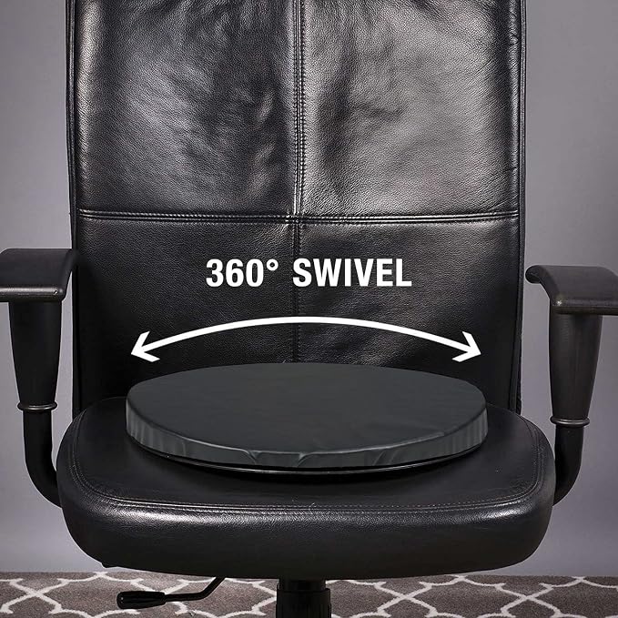 HealthSmart 360 Degree Swivel Seat Cushion, Chair Assist for Elderly, Swivel Seat Cushion for Car, Twisting Disc, Black Leather, 15 Inches in Diameter
