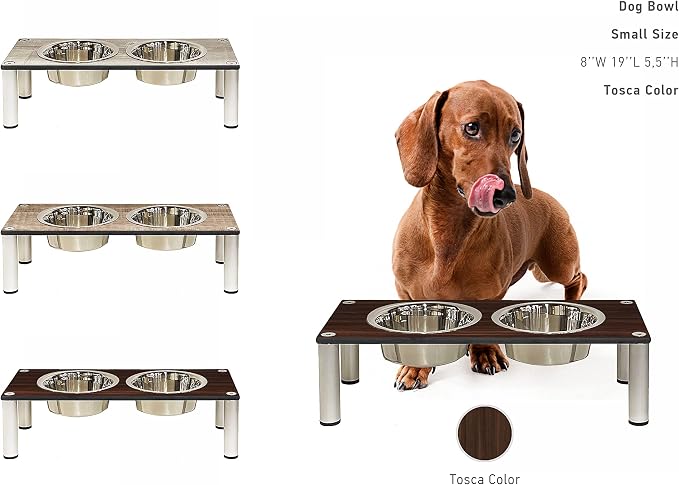 Raised Pet Bowls for Cats and Dogs, Outdoor Elevated Dog Cat Food and Water Bowls Stand Feeder on Aluminum Legs with 2 Stainless Steel Bowls Sizes for Small Medium and Large Dogs. - Small (Tosca)