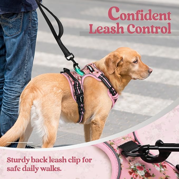rabbitgoo Dog Harness, No Pull for Large Dogs with 2 Leash Clips, Pet Vest | No Choke with Handle, Adjustable Soft Padded, Reflective, Easy Control for Walking, Pink Rose, X-Large