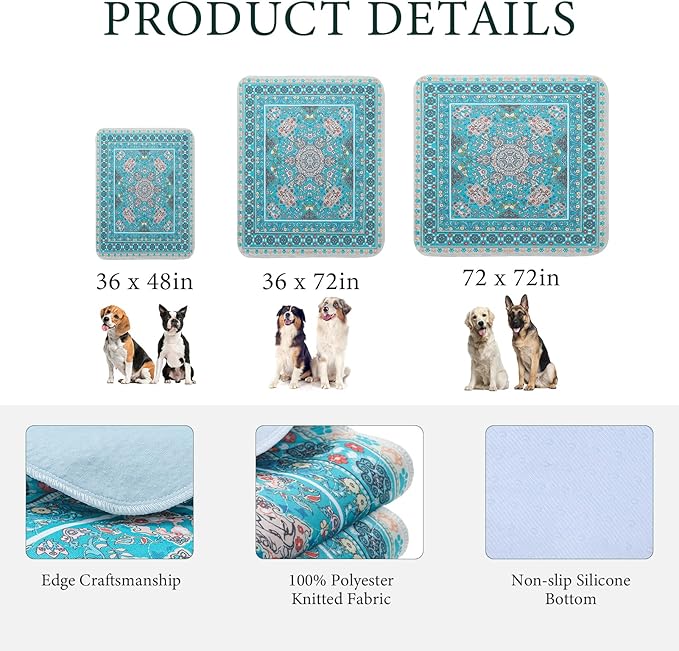 Homimp Washable Pee Pads for Dogs, Extra Large Reusable Puppy Pads Waterproof, Absorbent and Leakproof Dog Pee Pads, Non Slip Puppy Training Pads, Pet Mat for Floor,Crate,Couch,Whelping, Blue,36"x72"