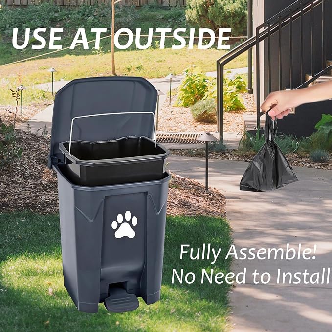 Outdoor Trash Can Dog Poop Bin Dog Waste Trash Can Pet Outside Garbage Can | Dog Poop Trash Can With Lid Outdoors Pet Waste Station Dog Disposal Container Garden Yard Home Bin Bucket & Waste Bags, Grey
