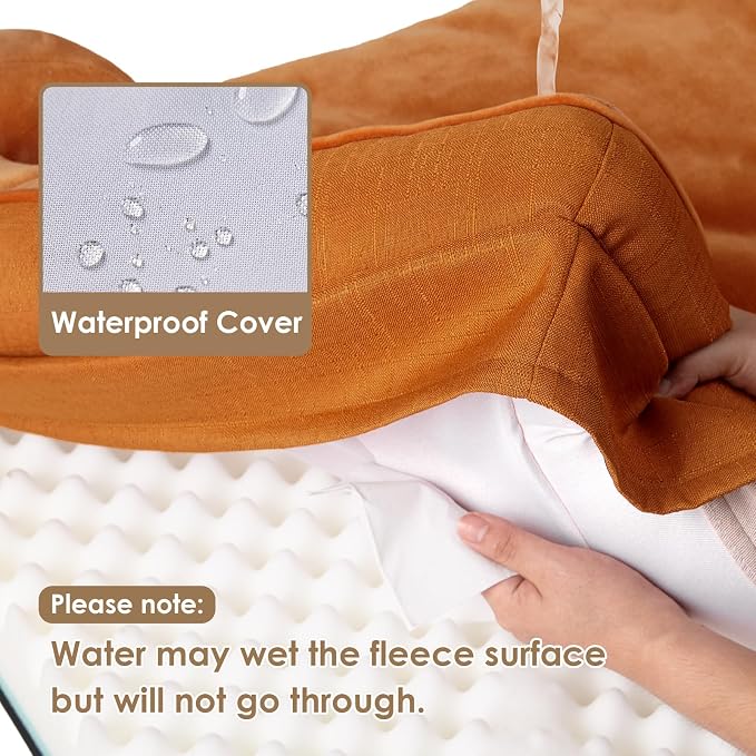 EHEYCIGA Orthopedic Dog Beds Large Sized Dog, Waterproof Washable Pet Bed | Non-Slip Bottom and Egg-Crate Memory Foam XL Dog Couch Bed with Washable Removable Cover, Pumpkin Orange