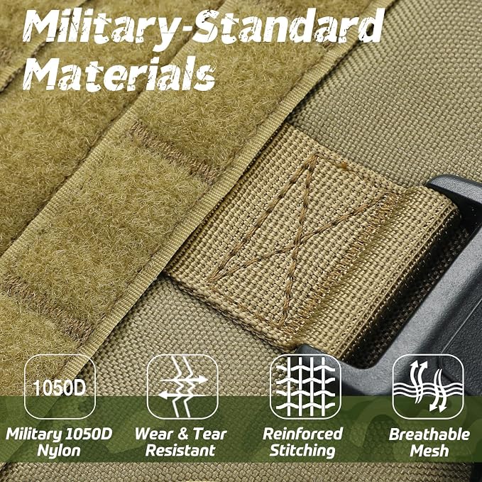 rabbitgoo Tactical Dog Harness for Medium, Heavy Duty Military No Pull Vest | Sturdy Metal Buckles, 5 Adjustments, Molle System, Powerful Pullers for Training, Hunting, Outdoor, Brown, Medium