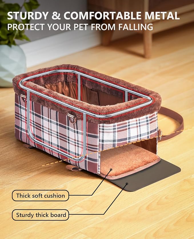 BurgeonNest Center Console Dog Car Seat for Small Dogs up to 9 lbs Cute Plaid