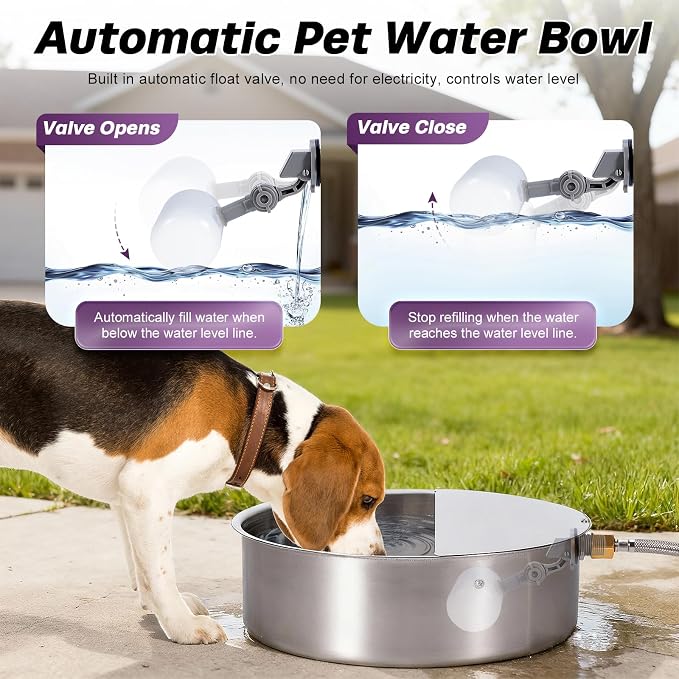 6L Automatic Dog Water Bowl Dispenser Outdoor | Stainless Steel Pet Waterer Self Filling Waterer for Large Dog Cat Chicken Duck Goat