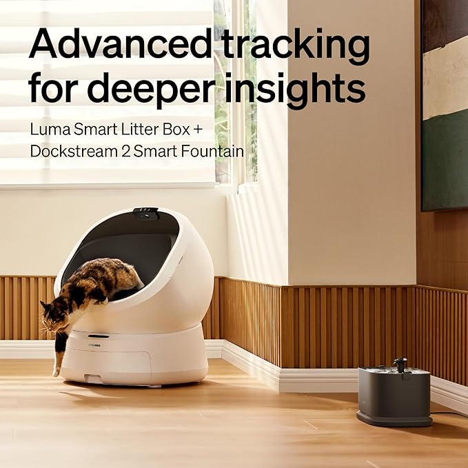 Bundle of PETLIBRO Luma Automatic Cat Litter Box + PETLIBRO Upgrade Cat Water Fountain Stainless Steel Tray, AI Camera Waste Analysis, Open-Top Multi-Cat Recognition LitterBox